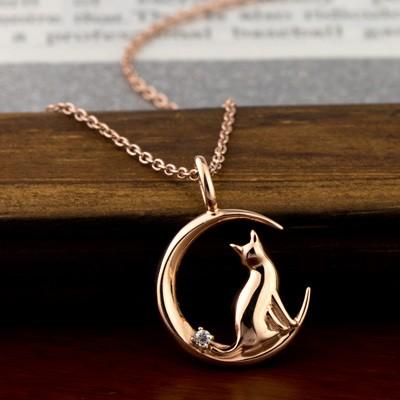 Red string 猫 月モチーフ ダイヤモンド ネックレス K10 / TITAN