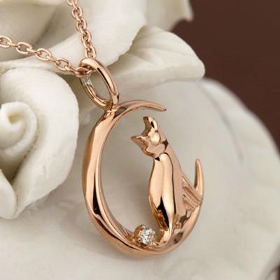 Red string 猫 月モチーフ ダイヤモンド ネックレス K10 / TITAN