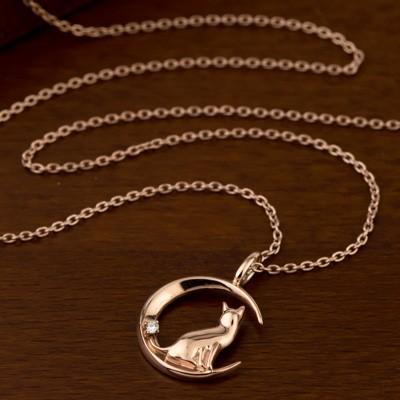 Red string 猫 月モチーフ ダイヤモンド ネックレス K10 / TITAN