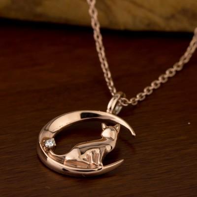Red string 猫 月モチーフ ダイヤモンド ネックレス K10 / TITAN