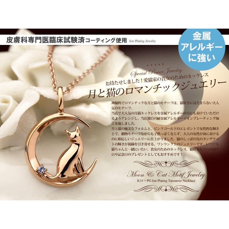Red string 猫 月モチーフ タンザナイト ネックレス K10 / TITAN