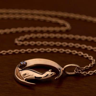 Red string 猫 月モチーフ タンザナイト ネックレス K10 / TITAN