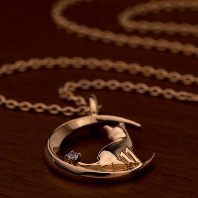 Red string 猫 月モチーフ タンザナイト ネックレス K10 / TITAN