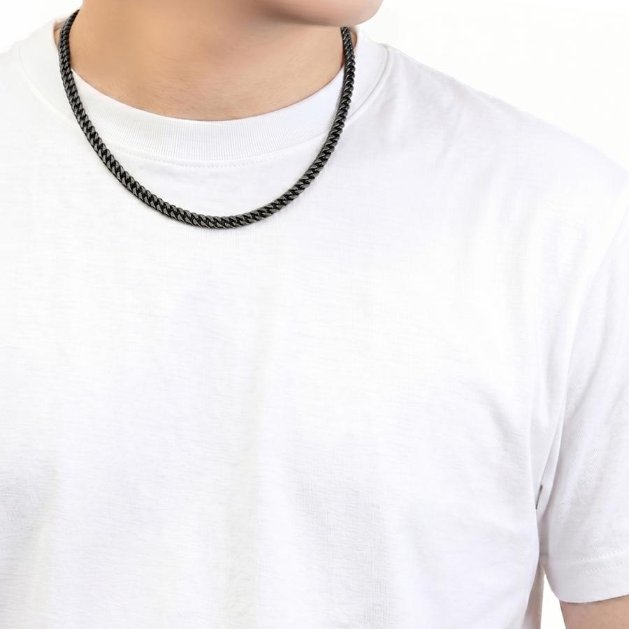 チタンネックレス 喜平 ネックレス 50cm 6.5mm幅 太め メンズ チタン チェーン プラチナ 加工 シルバー ゴールド ブラック 6面ダブル つけっぱなし Red stringの画像
