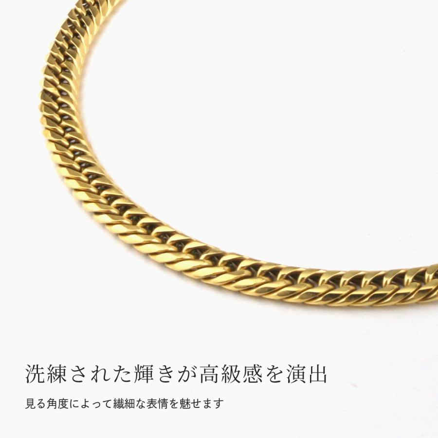 チタンネックレス 喜平 ネックレス 50cm 6.5mm幅 太め メンズ チタン チェーン プラチナ 加工 シルバー ゴールド ブラック 6面ダブル つけっぱなし Red stringの画像