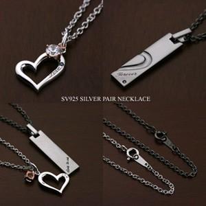 ペアネックレス シルバー ブルーダイヤモンド close to me (SN13-125(男性用)/SN13-126(女性用)) プレート＆オープンハート 刻印可能 おしゃれ 30代 40代 50代の画像