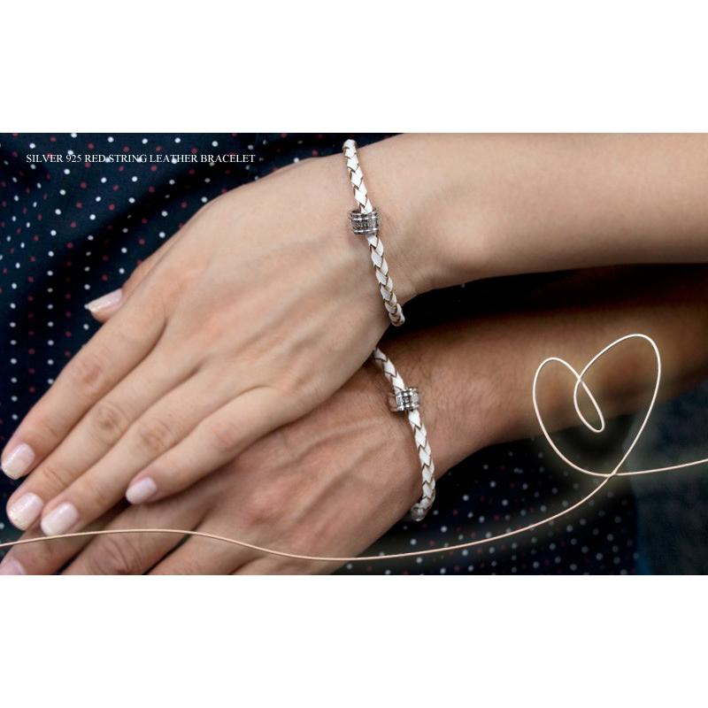Red string 本物の赤い糸が入ったペアブレスレット SV925 4つ編み 本革