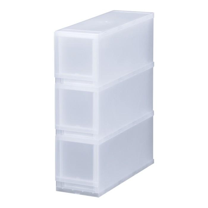収納 収納ボックス 収納ケース プラスト 半透明 3段 引き出し 幅17×高さ57×奥行45cm 4台入り1ケース単位 重ね置き可能 チェストの画像