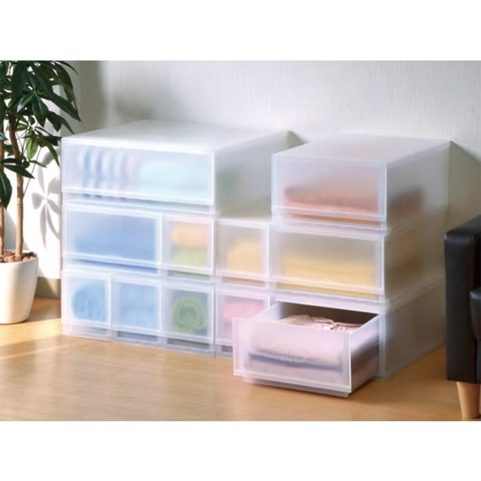 収納 収納ボックス 収納ケース プラスト 半透明 4段 引き出し 幅17×高さ75.5×奥行45cm 3台入り1ケース単位 重ね置き可能 チェストの画像