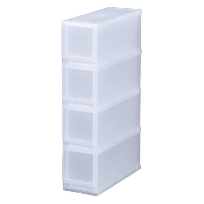 収納 収納ボックス 収納ケース プラスト 半透明 4段 引き出し 幅17×高さ75.5×奥行45cm 3台入り1ケース単位 重ね置き可能 チェストの画像
