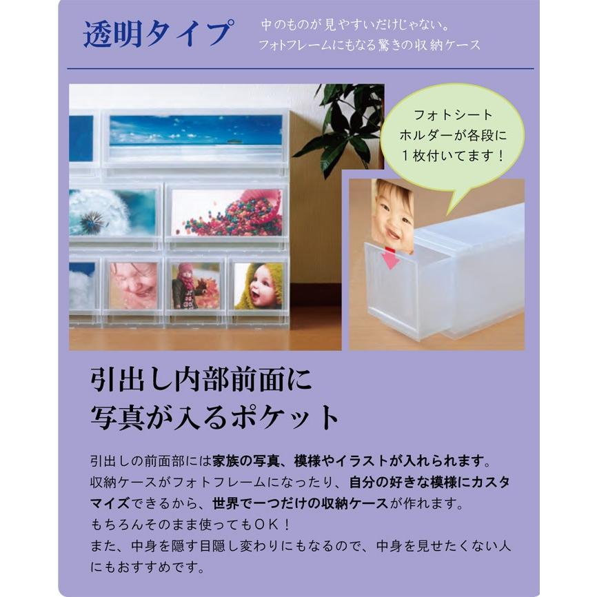 収納 収納ボックス 収納ケース プラストPHOTO 透明 4段 引き出し 幅17×高さ75.5×奥行45cm 3台入り1ケース単位 重ね置き可能 チェストの画像