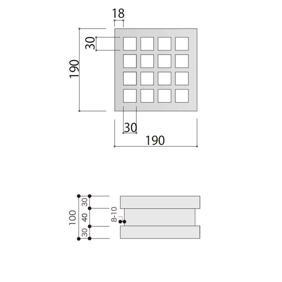 ブロック塀　アプローチ　エントランス　せっき質無釉ブロック　ポーラスブロック200　190タイプ　diy　白土（配筋溝あり・４本角溝）　屋外壁　4個セット単位