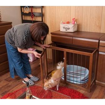 スライド型 ケージ 天然木 省スペース 収納付スライド型ケージ 幅90 ダークブラウン 犬 ペット ゲージ サークル 室内 【代引不可】
