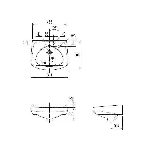 LIXIL そで付小形洗面器(水栓穴1) 床排水セット L-132AG/BW1＋LF