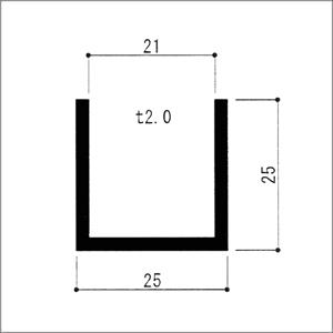 アルミチャンネル 2.0x25（内寸21）x25x5000mm（4M+1M） 生地（表面処理なし）｜e-kanamono｜02