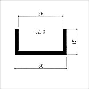 アルミチャンネル 2.0x30（内寸26）x15x5000mm（4M+1M） 生地（表面処理なし）｜e-kanamono｜02