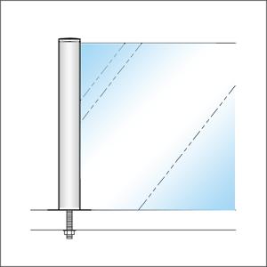 ガラススクリーンポール（ブースバー） Kタイプ 一方 38mm x L300mm 平頭 ボルト固定 クローム｜e-kanamono｜02