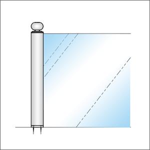 ガラススクリーンポール（ブースバー） Pタイプ 平二方 45mm x L250mm ギボシ頭 インロー固定 クローム｜e-kanamono｜02