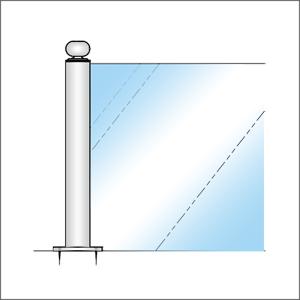 ガラススクリーンポール（ブースバー） Pタイプ 平二方 45mm x L350mm ギボシ頭 丸座固定 クロームの画像