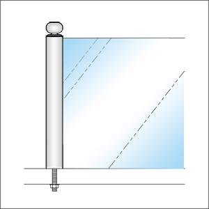 ガラススクリーンポール（ブースバー） Pタイプ 一方 45mm x L300mm ギボシ頭 ボルト固定 クロームの画像