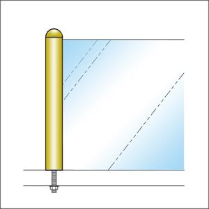 ガラススクリーンポール（ブースバー） Pタイプ 一方 45mm x L300mm 半球頭 ボルト固定 ゴールド_1