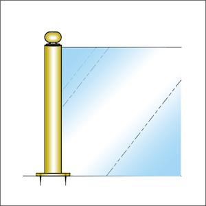 ガラススクリーンポール（ブースバー） Pタイプ 一方 45mm x L400mm ギボシ頭 丸座固定 ゴールド_1