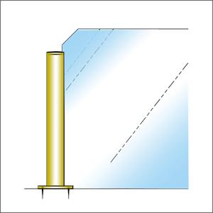 ガラススクリーンポール（ブースバー） Pタイプ 平二方 26mm（角型） x L200mm キリコミ平頭 角座固定 ゴールド｜e-kanamono｜02