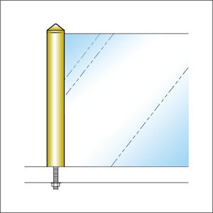 ガラススクリーンポール（ブースバー） Pタイプ 平二方 26mm（角型） x L200mm 四角すい頭 ボルト固定 ゴールドの画像