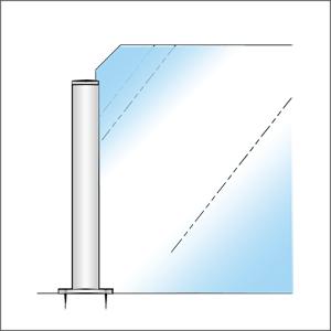 ガラススクリーンポール（ブースバー） Pタイプ 一方 26mm（角型） x L200mm キリコミ平頭 角座固定 クローム｜e-kanamono｜02