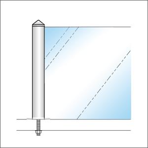 ガラススクリーンポール（ブースバー） Pタイプ 一方 40mm（角型） x L350mm 四角すい頭 ボルト固定 クロームの画像