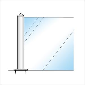 ガラススクリーンポール（ブースバー） Pタイプ 一方 40mm（角型） x L350mm 四角すい頭 角座固定 クロームの画像