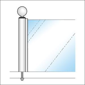 ガラススクリーンポール（チャンネルポール） Sタイプ 一方 32mm x L250mm ボール頭35 ボルト固定 クローム_3