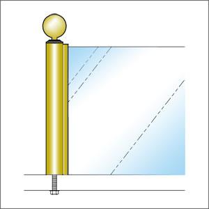 ガラススクリーンポール（チャンネルポール） Sタイプ 一方 32mm x L500mm ボール頭45 ボルト固定 ゴールドの画像