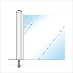 ガラススクリーンポール（チャンネルポール） Sタイプ 一方 32mm x L500mm 半球頭 ボルト固定 クローム_3