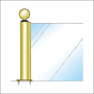 ホットセール激安 ガラススクリーンポール（チャンネルポール） Sタイプ 平二方 32mm x L250mm ボール頭35 丸座固定 ゴールド