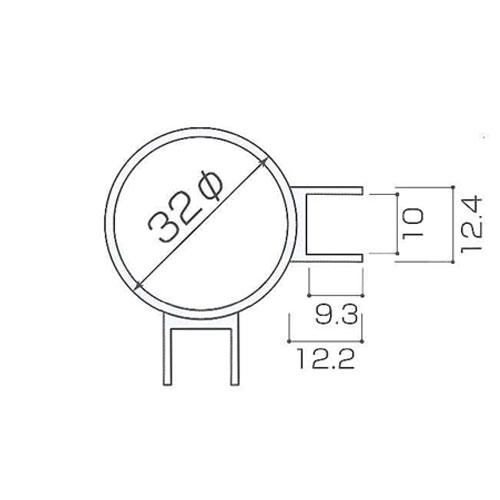 ガラススクリーンポール（チャンネルポール） Sタイプ 角二方 32mm x L250mm ボール頭35 ボルト固定 クローム_1