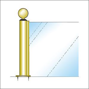 第1位獲得！ ガラススクリーンポール（チャンネルポール） Sタイプ 角二方 32mm x L250mm ボール頭35 丸座固定 ゴールド