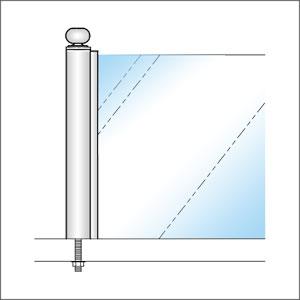 ガラススクリーンポール（チャンネルポール） Sタイプ 角二方 32mm x L300mm ギボシ頭 ボルト固定 クローム_3