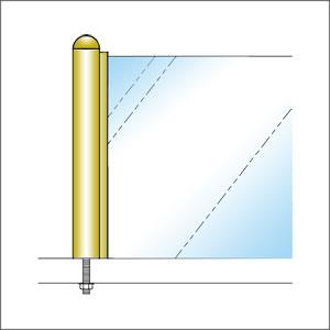 ガラススクリーンポール（チャンネルポール） Sタイプ 角二方 32mm x L300mm 半球頭 ボルト固定 ゴールド_3