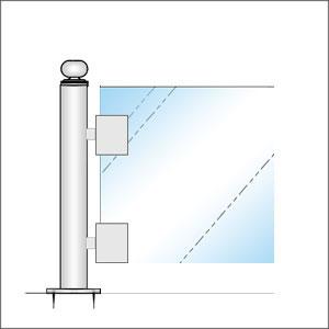 ガラススクリーンポール（ホルダータイプ） Sタイプ 角二方 32mm x L500mm ギボシ頭 丸座固定 クローム_3