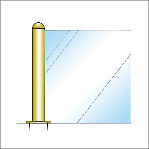 ガラススクリーンポール（ブースバー） Sタイプ 一方 32mm x L200mm 半球頭 丸座固定（55mm）ゴールドの画像