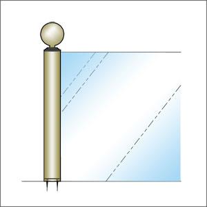 ガラススクリーンポール（ブースバー） Sタイプ 一方 32mm x L400mm ボール頭35 インロー固定 ニッケルサテンの画像