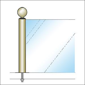 ガラススクリーンポール（ブースバー） Sタイプ 一方 32mm x L400mm ボール頭45 ボルト固定 ニッケルサテンの画像