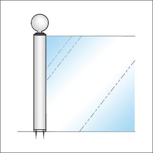 ガラススクリーンポール（ブースバー） Sタイプ 平二方 32mm x L200mm ボール頭35 インロー固定 クローム_1