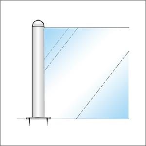 ガラススクリーンポール（ブースバー） Sタイプ 平二方 32mm x L400mm 半球頭 丸座固定（65mm）クローム_1
