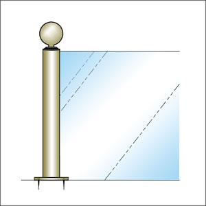 ガラススクリーンポール（ブースバー） Sタイプ 平二方 32mm x L500mm ボール頭45 丸座固定（55mm）ニッケルサテン_2