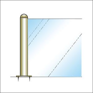 専門店の公式通販サイト ガラススクリーンポール（ブースバー） Sタイプ 角二方 32mm x L250mm 半球頭 丸座固定（65mm）ニッケルサテン