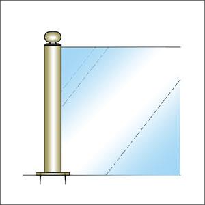 ガラススクリーンポール（ブースバー） Sタイプ 角二方 32mm x L400mm ギボシ頭 丸座固定（65mm）ニッケルサテンの画像