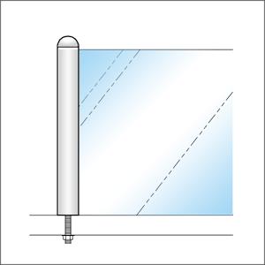 ガラススクリーンポール（ブースバー） Sタイプ 角二方 38mm x L500mm 半球頭 ボルト固定 クローム_1