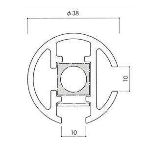 ガラススクリーンポール（ブースバー） Sタイプ 角二方 38mm x L500mm 半球頭 ボルト固定 クローム_2
